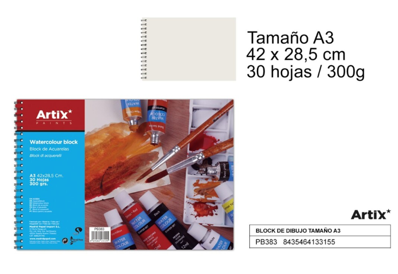 Mini Pack 5 Hojas Acuarela A3 300g ArtiX - La Galería del Arte